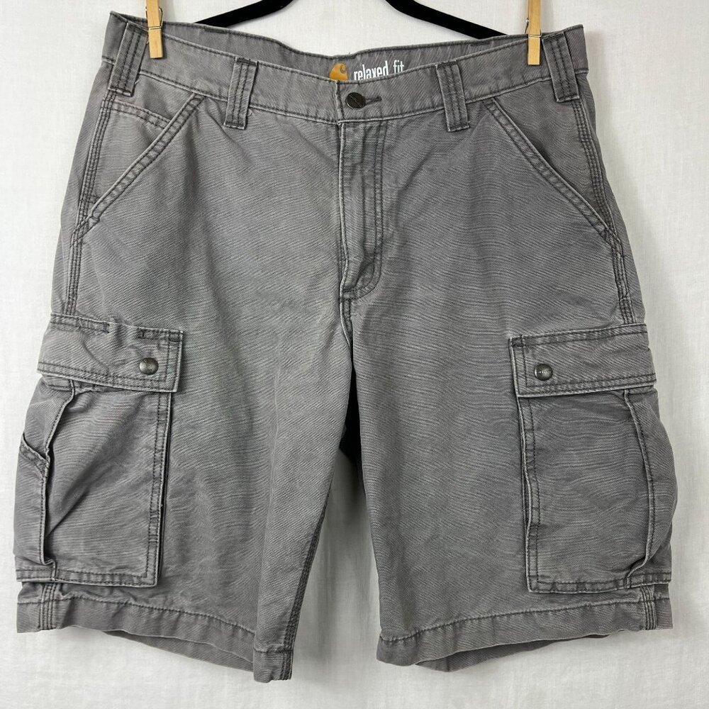 Carhartt Relaxed‎ Fit Cargo Shorts Mens 34x10 Actual Sz Lived In Grunge Canvas